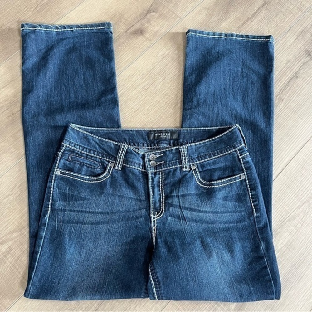 Nine West Jeans Waist 34” Inseam 31”Stretch Bootcut Bling On Pockets Blue - Picture 8 of 8